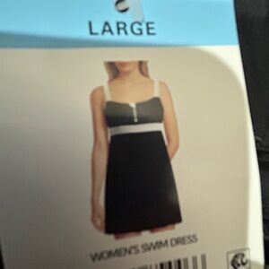 NWT. Lands' End Women's Black and White Swim Dress
